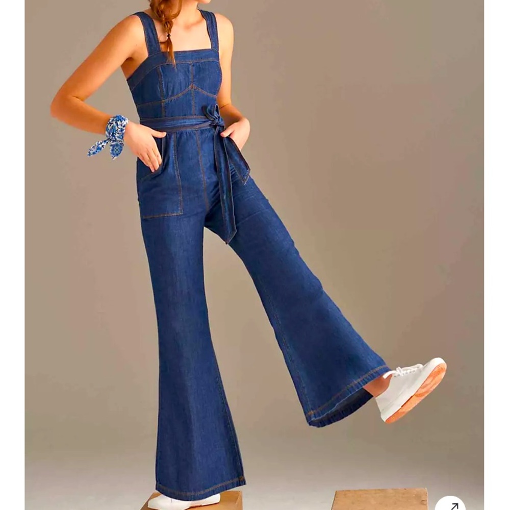 NWT Anthropologie Pilcro Flared Denim Jumpsuit 10